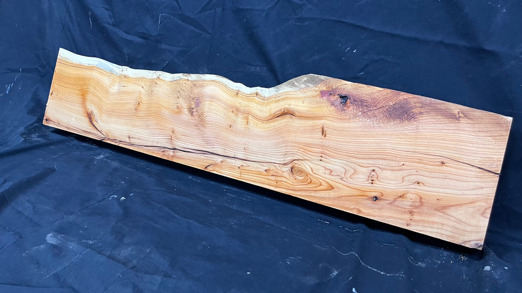 Hardwood yew, mantle piece, slab, board, shelf 1045 L x 215 W x 61 D mm    (383)