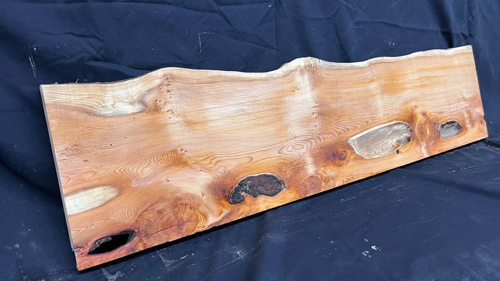 Hardwood yew, mantle piece, slab, board, shelf 992 L x 269 W x 34 D mm    (384)