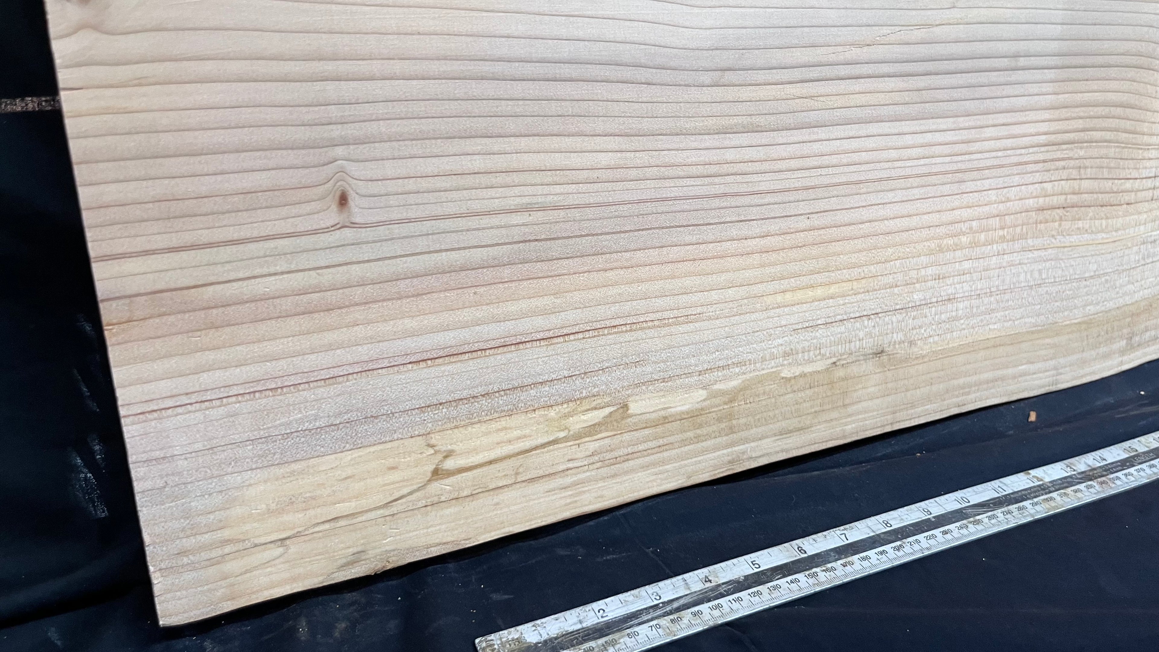 Cedar plank, timber, board, coffee table top. 1174 L x 579 W x 38 D mm  (438mf)