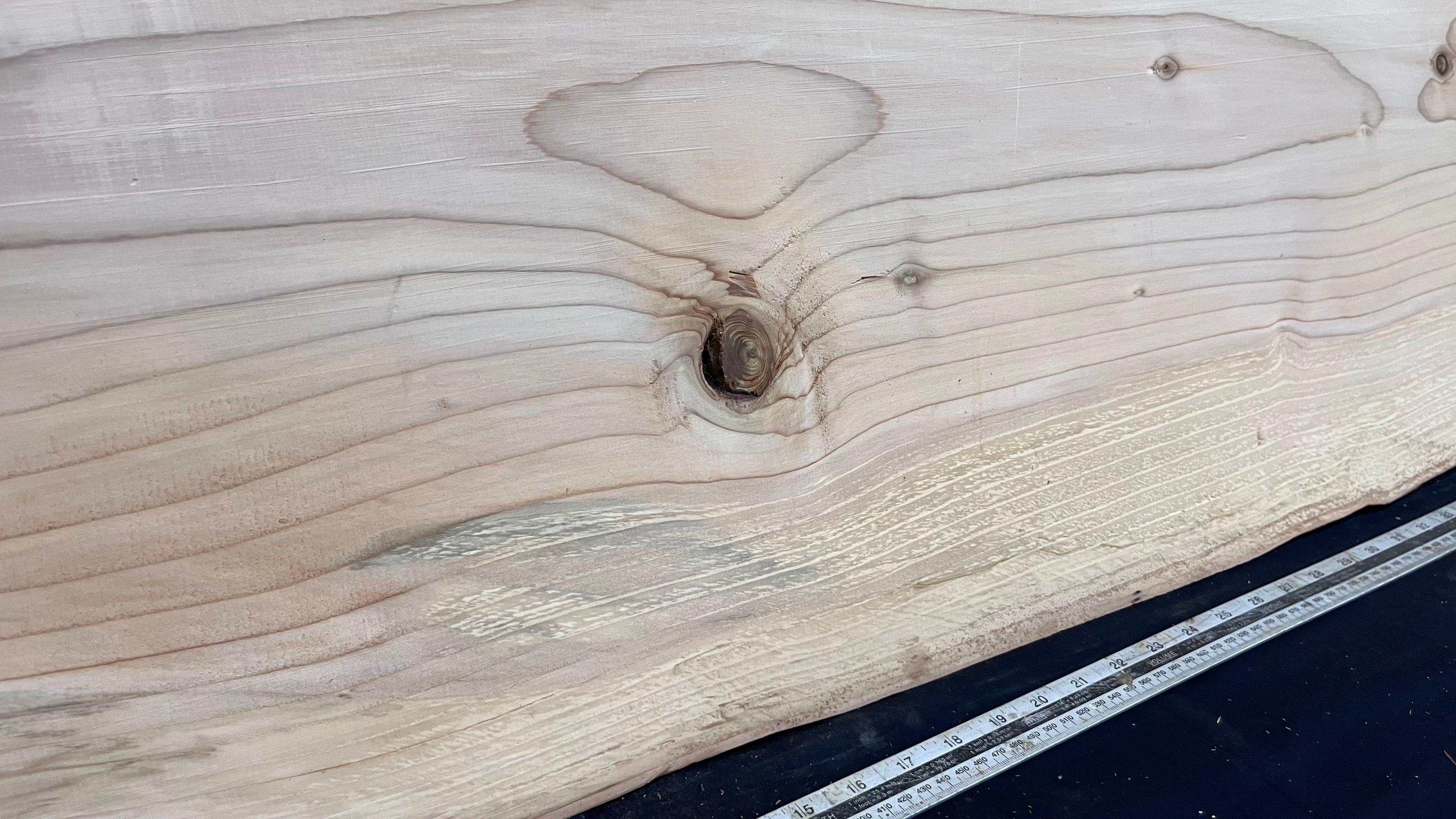 Cedar plank, timber, board, coffee table top. 981 L x 519 W x 29 D mm  (444mf)