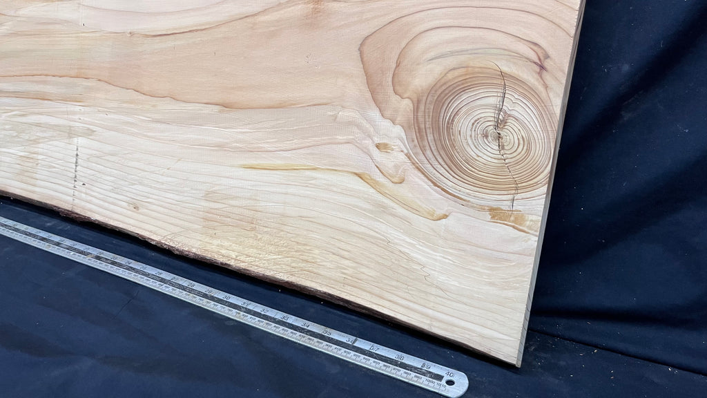 Cedar plank, timber, board, coffee table top. 1059 L x 485 W x 29 D mm  (446mf)
