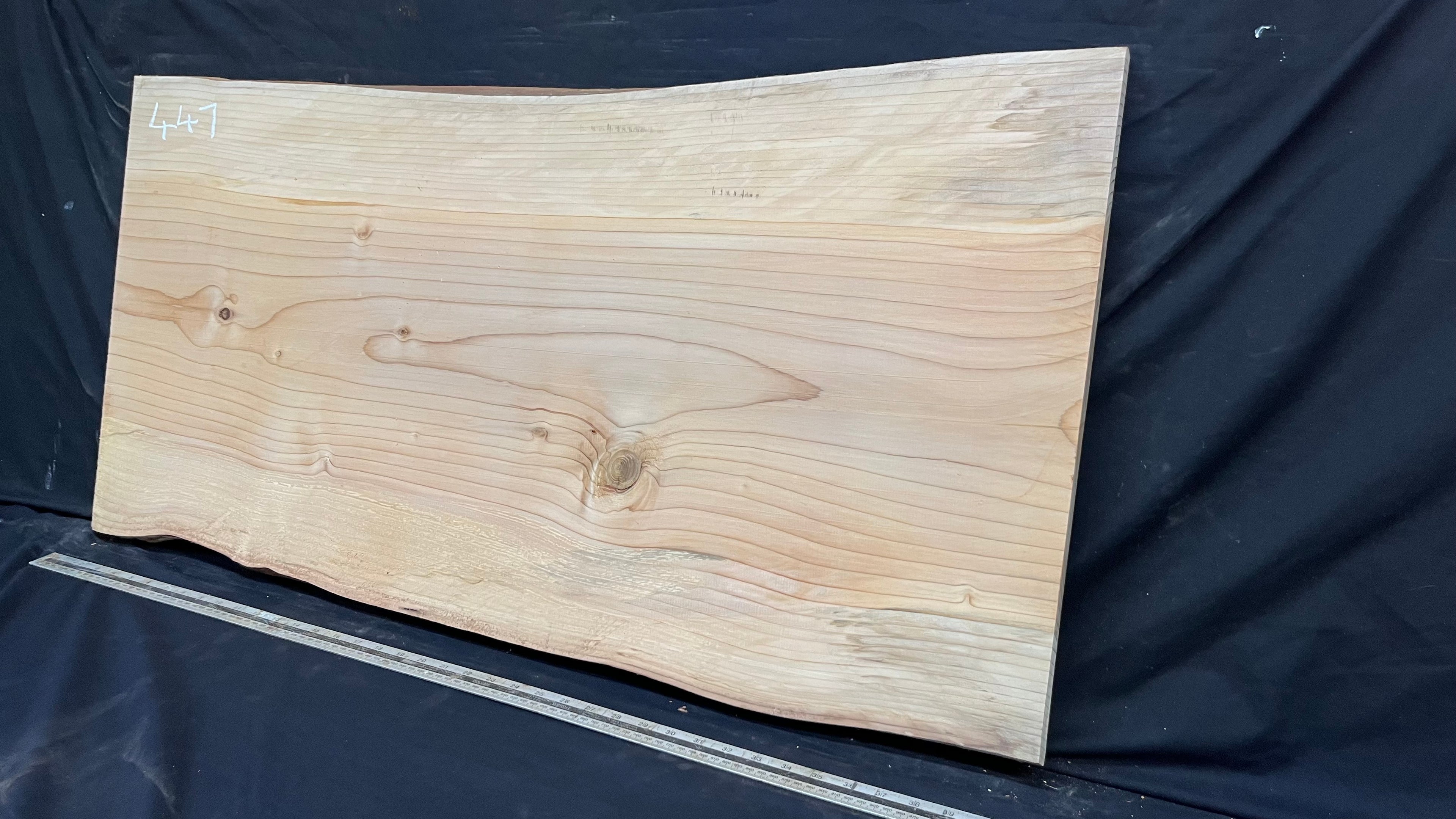 Cedar plank, timber, board, coffee table top. 1034 L x 536 W x 29 D mm  (447mf)