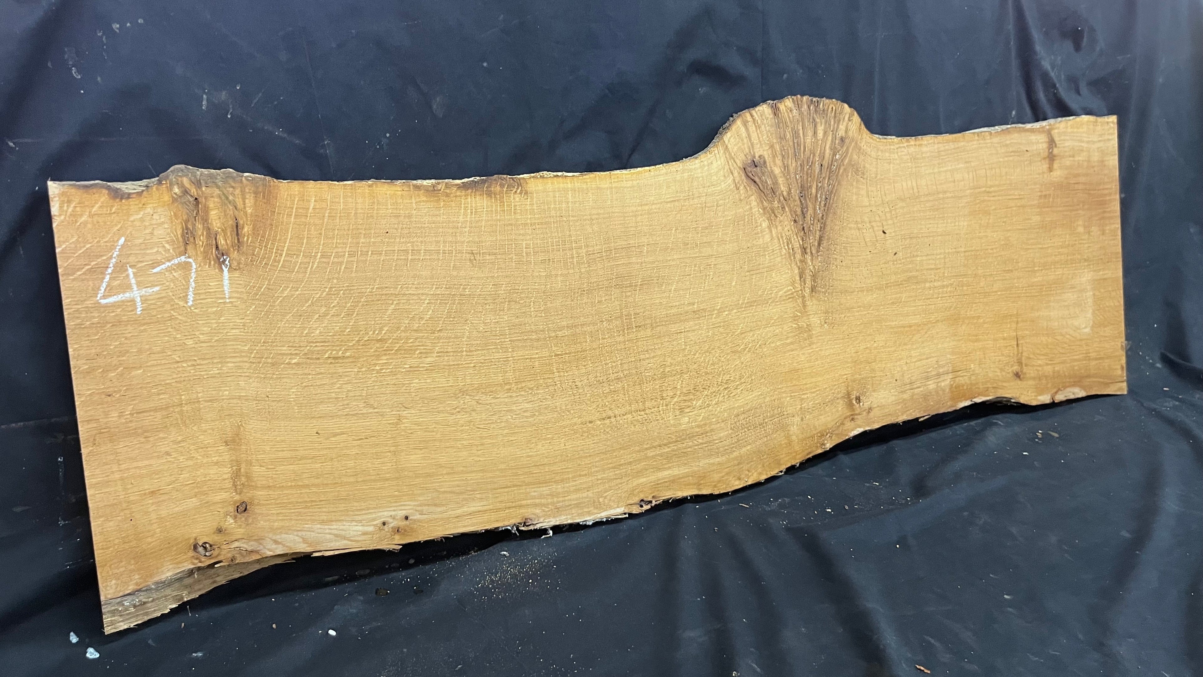 Burr oak slab, shelving, coffee table, 1380 L x 420 W x 30 D mm      (471mt)