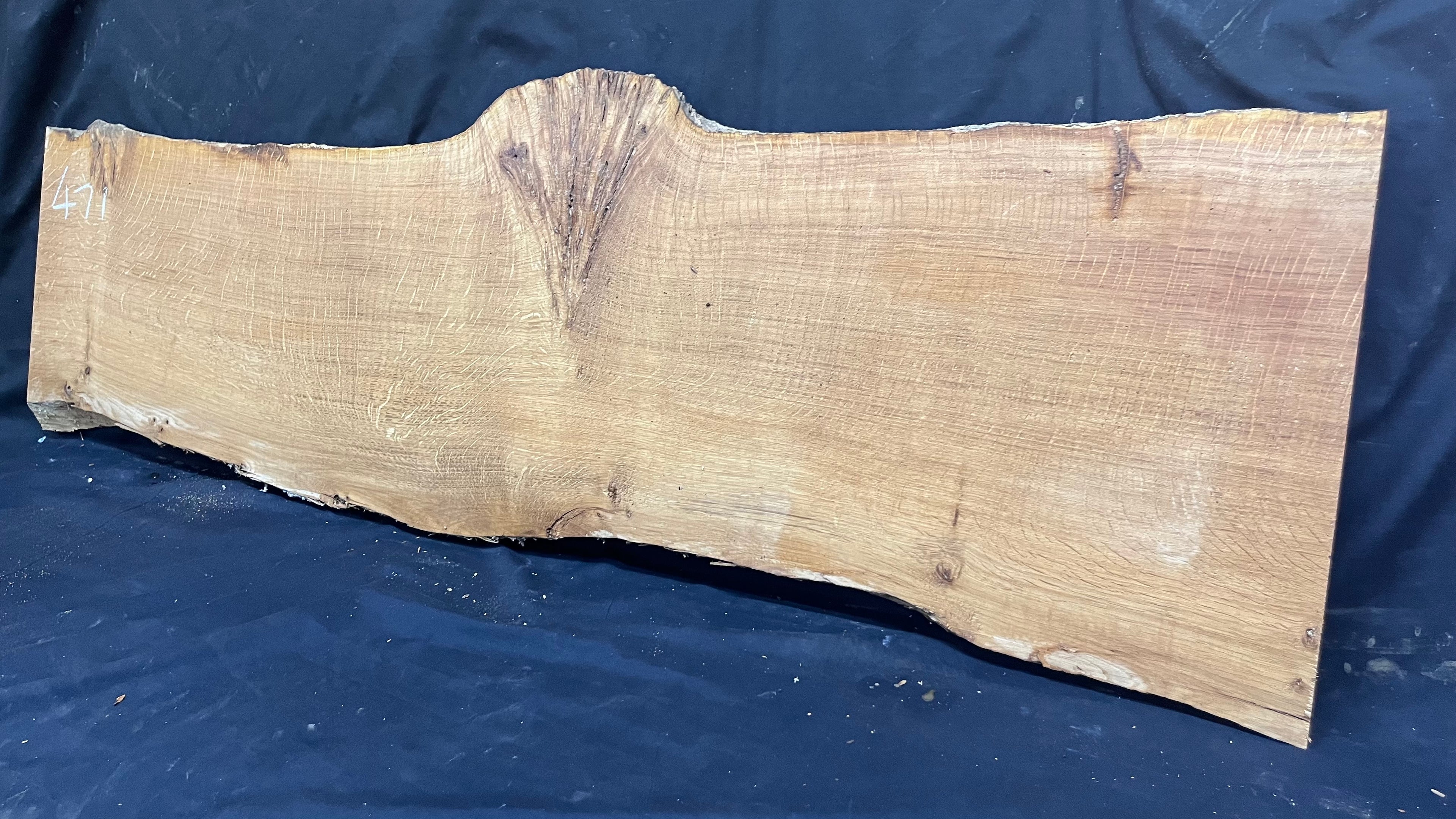 Burr oak slab, shelving, coffee table, 1380 L x 420 W x 30 D mm      (471mt)