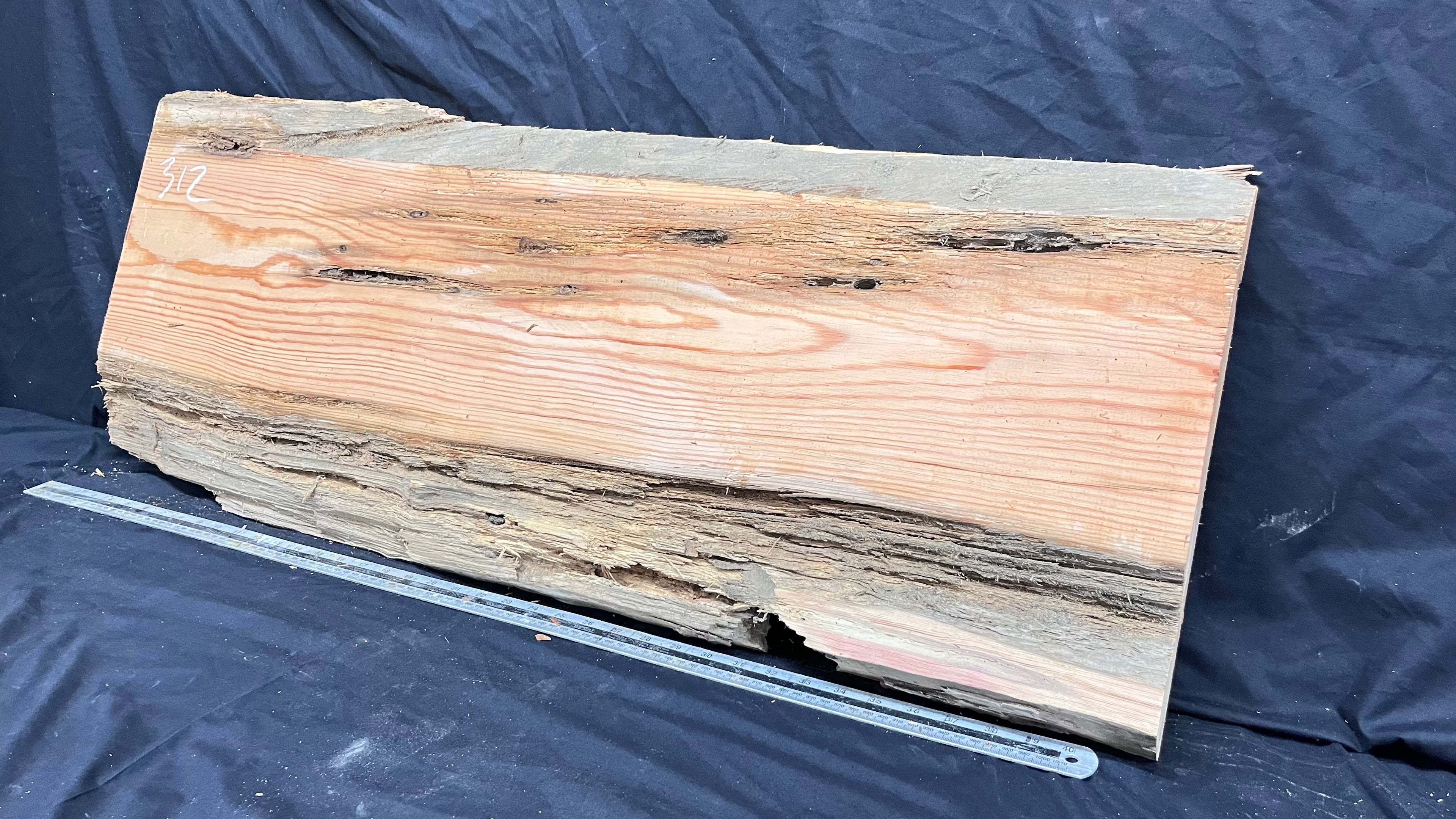 Reclained pitch pine plank, shelf, board 1004 L x 395 W x 43 D mm  (312)