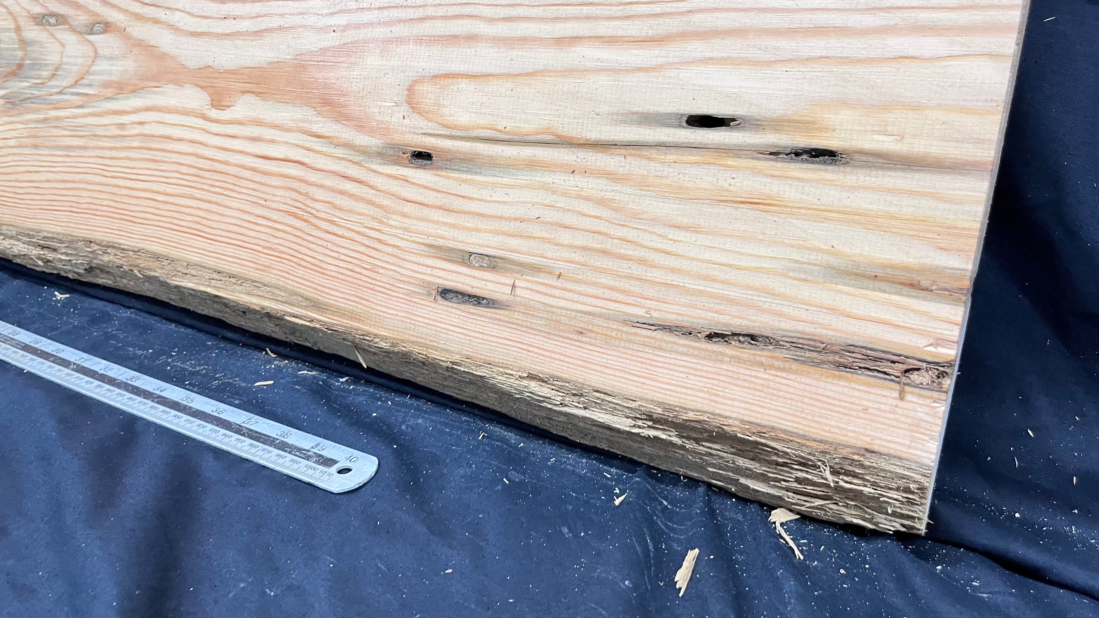 Reclained pitch pine plank, shelf, board 1248 L x 354 W x 44 D mm  (315)