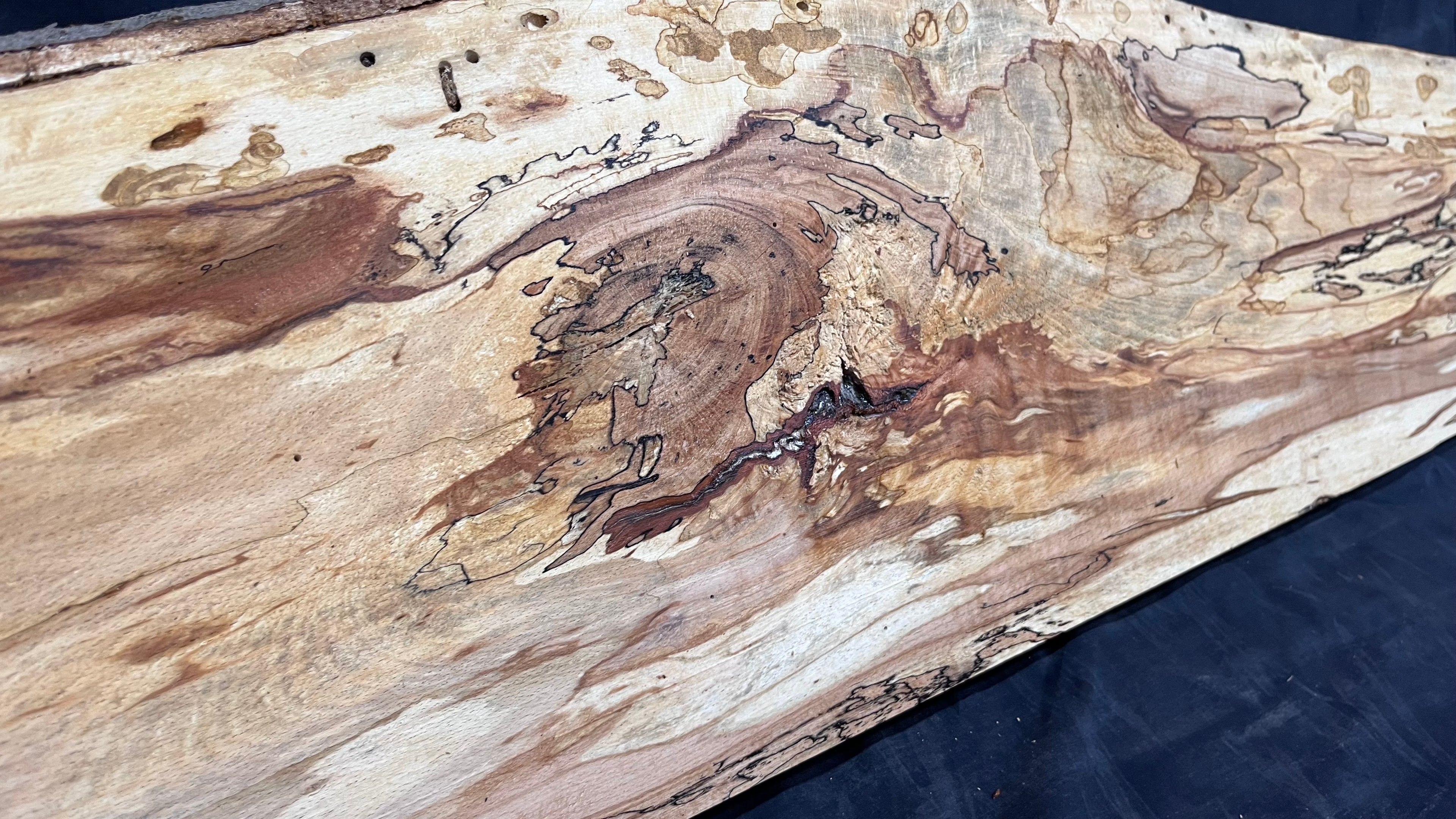 Spalted beech wood turning, tone wood, mantle 1400 L x 285 W x 48 D mm    (521)