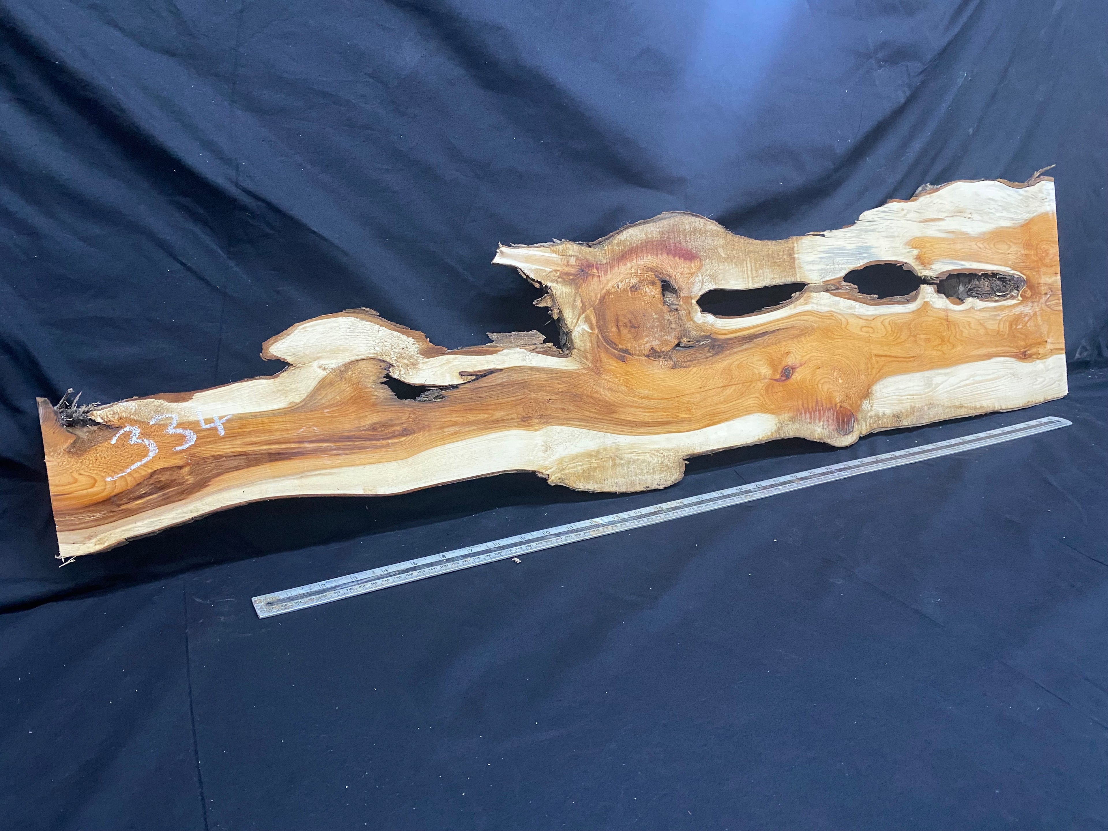 Hardwood yew, slab, resin table blank  1250 L x 304 W x 44 D mm    (334)