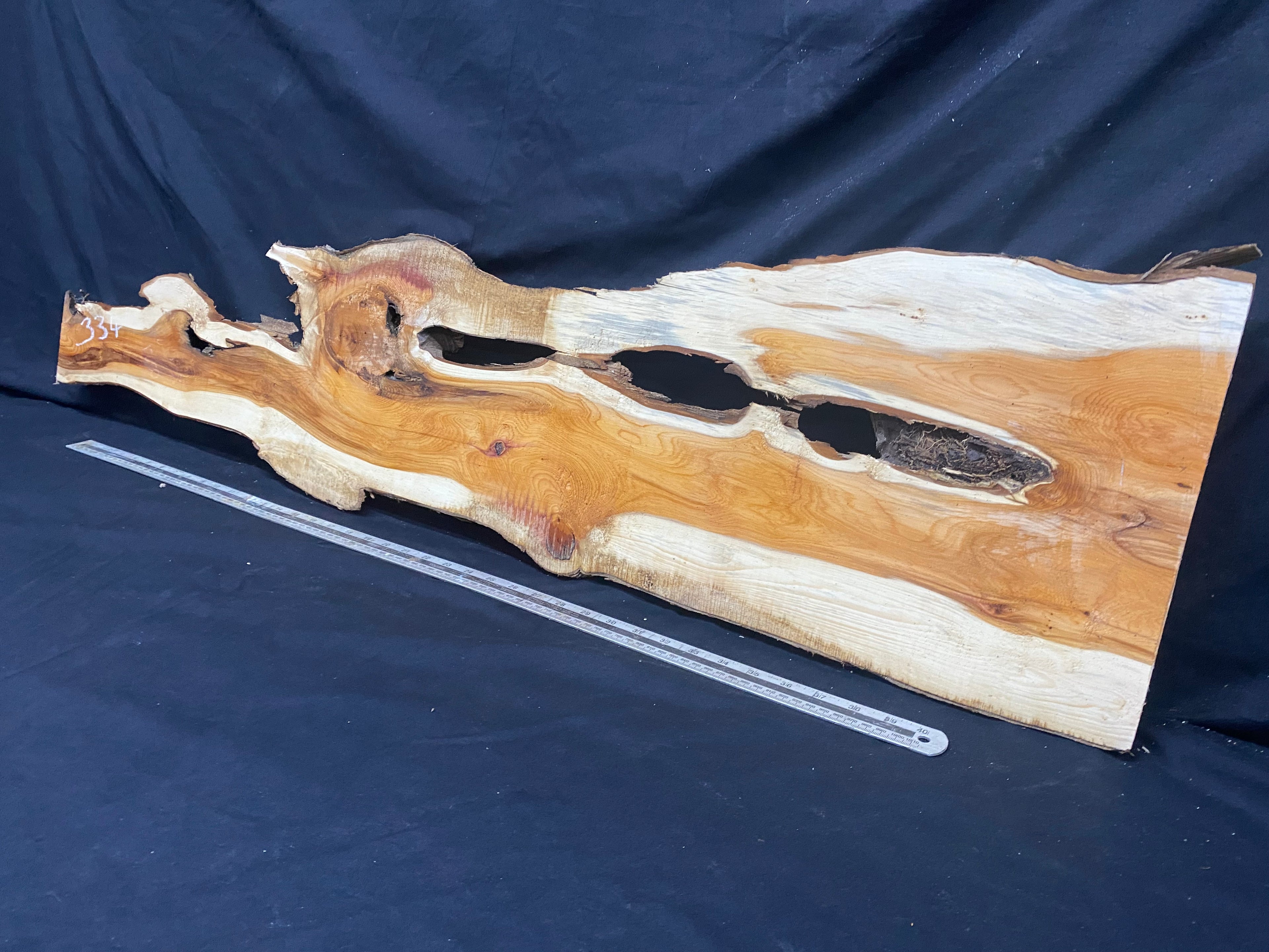 Hardwood yew, slab, resin table blank  1250 L x 304 W x 44 D mm    (334)