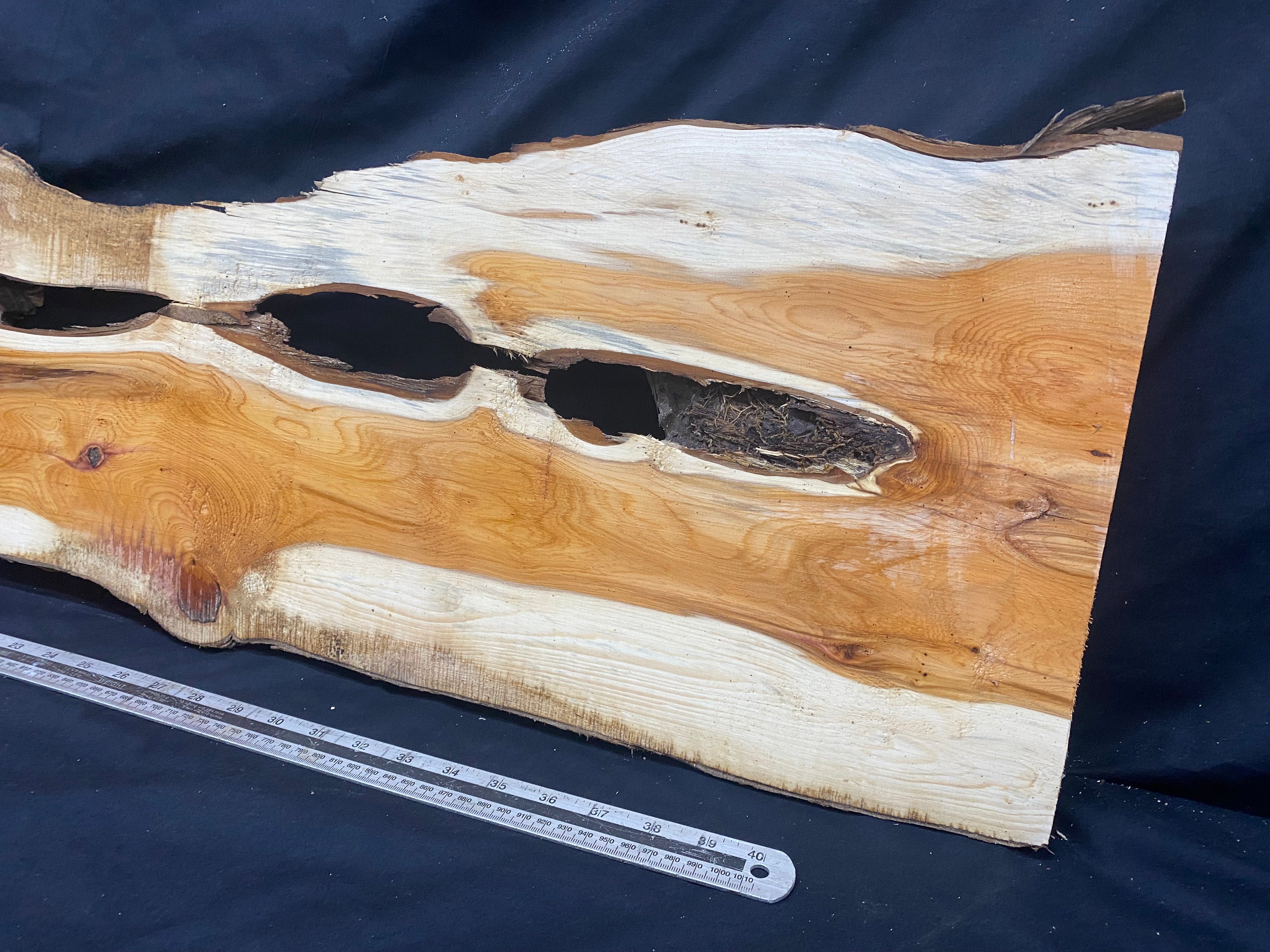 Hardwood yew, slab, resin table blank  1250 L x 304 W x 44 D mm    (334)
