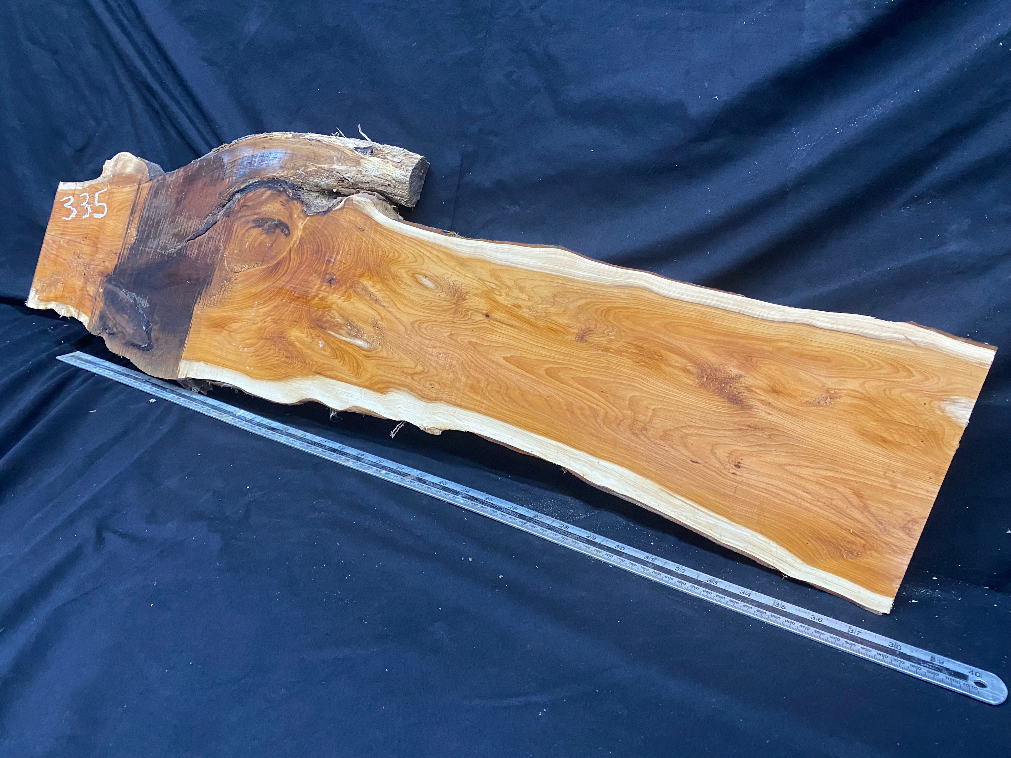 Hardwood yew, slab, resin table blank  1014 L x 280 W x 37 D mm    (335)