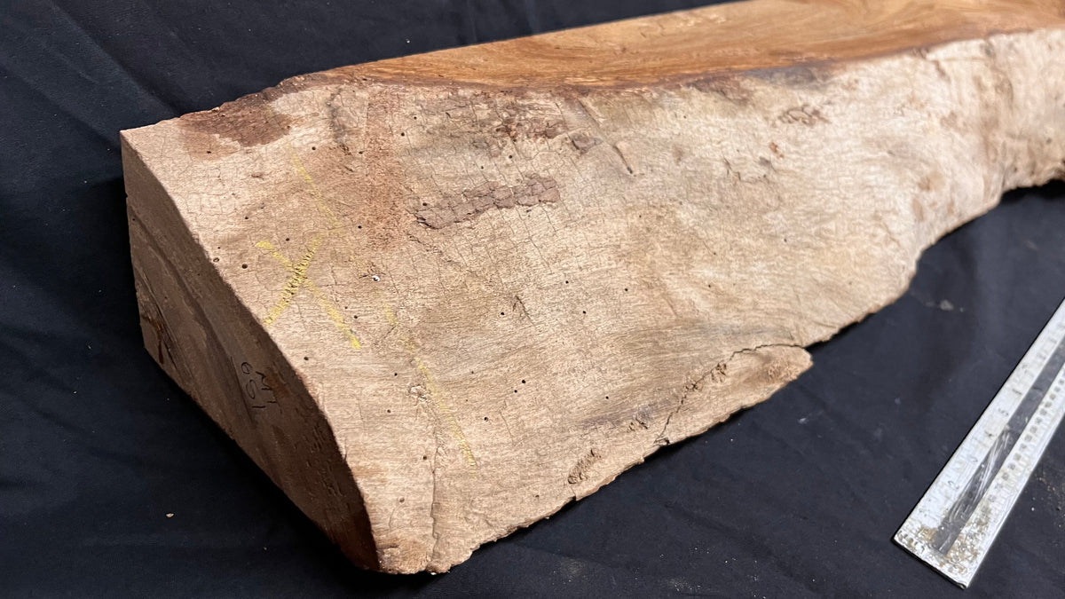 Reclaimed burr elm rustic mantle piece, 1233  L x 279 W x 98 D mm    (mt651)