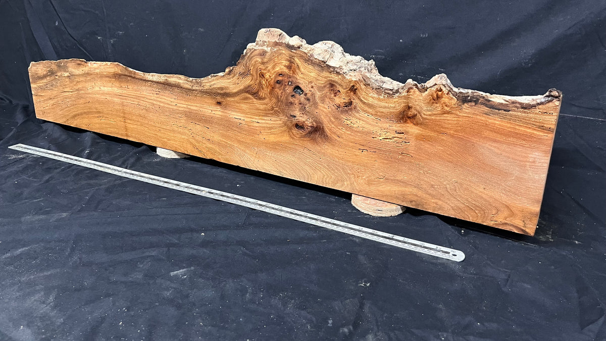 Reclaimed burr elm rustic mantle piece, 1233  L x 279 W x 98 D mm    (mt651)