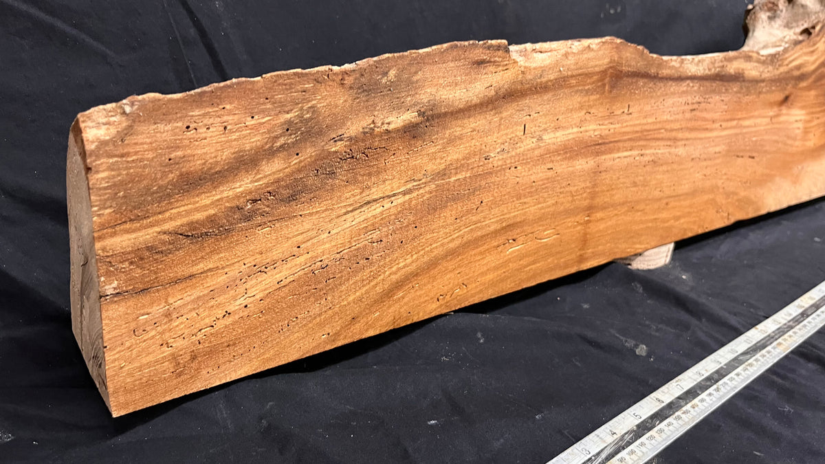 Reclaimed burr elm rustic mantle piece, 1233  L x 279 W x 98 D mm    (mt651)