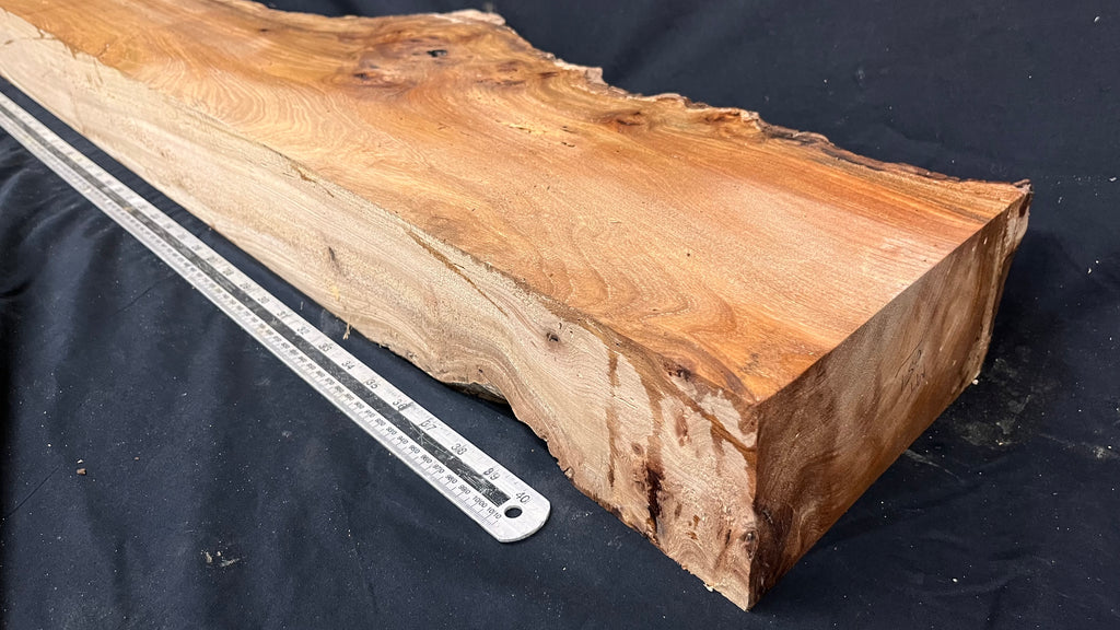 Reclaimed burr elm rustic mantle piece, 1233  L x 279 W x 98 D mm    (mt651)