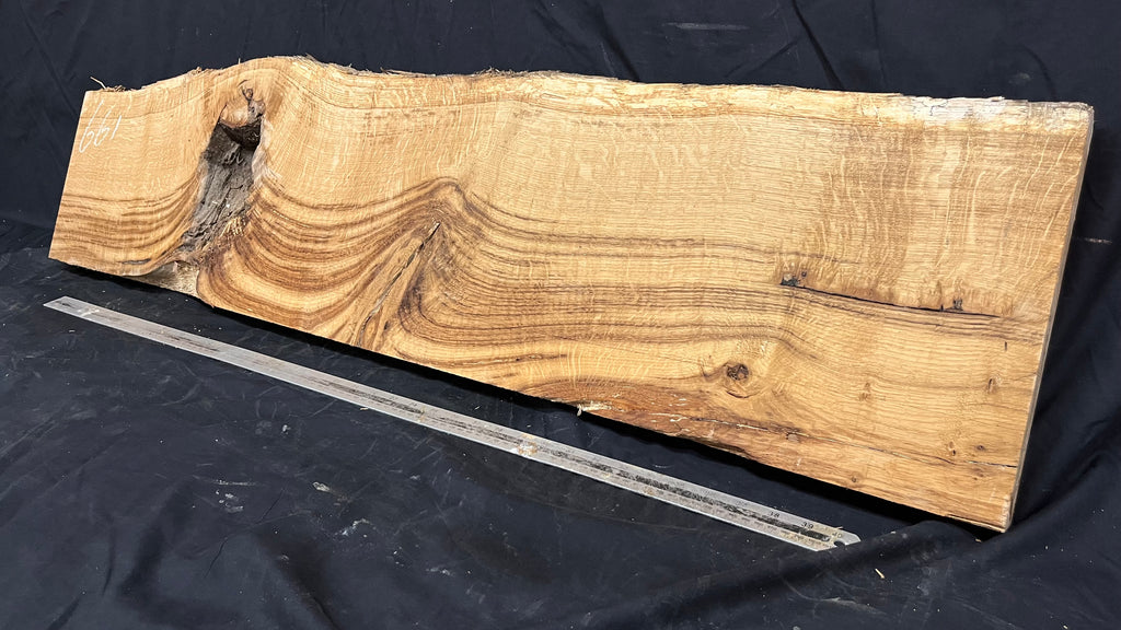 Oak hardwood shelf, plaque, resin table 1230 L x 308 W x 47 D mm     (661)