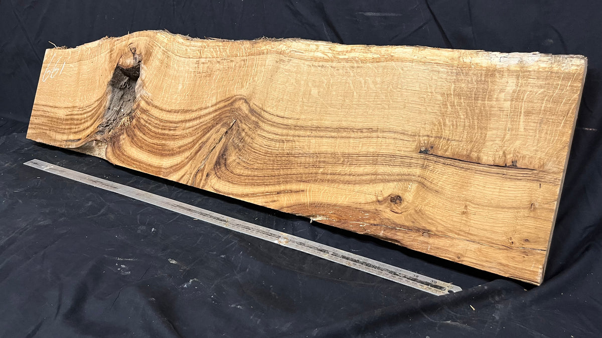 Oak hardwood shelf, plaque, resin table 1230 L x 308 W x 47 D mm     (661)