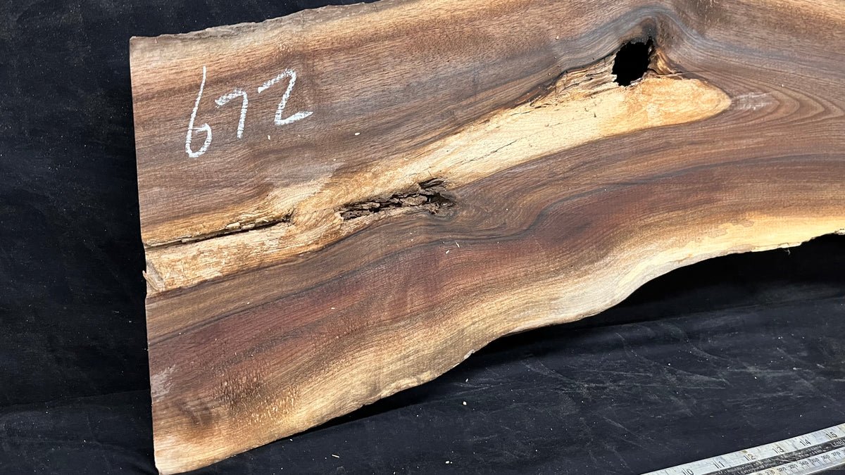 Black walnut tone wood, thin 1007 L x 255 W x 15 D mm    (672)