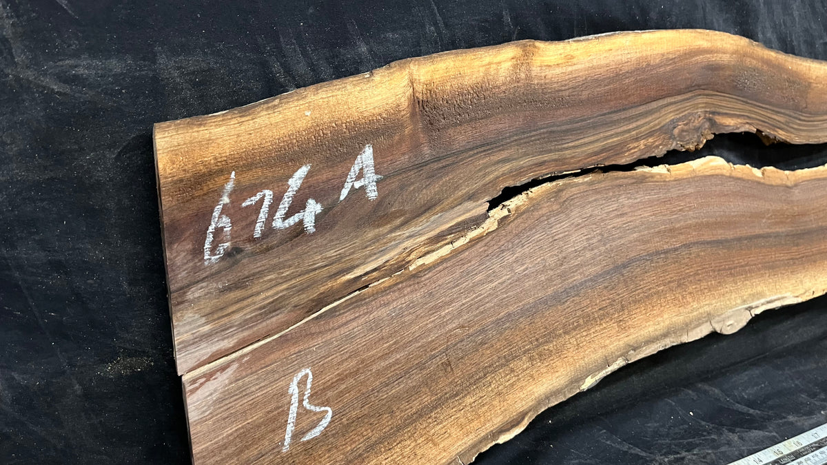 2x Black walnut tone wood, thin 1164 L x 298 W x 17 D mm    (674)