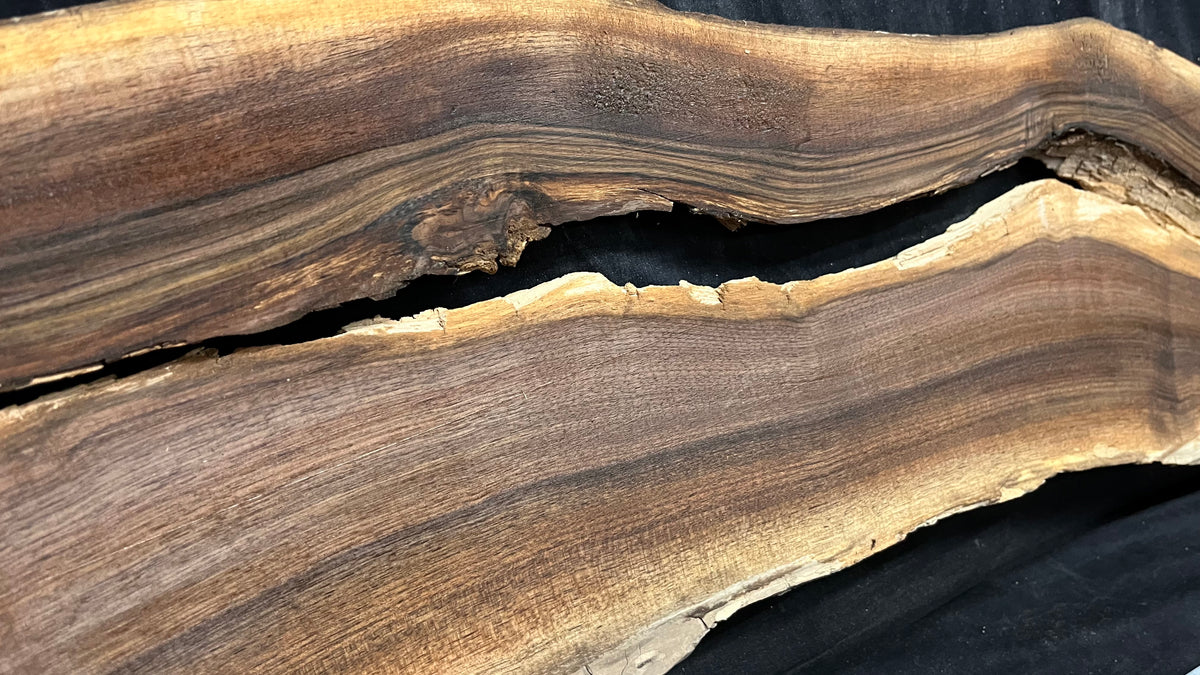 2x Black walnut tone wood, thin 1164 L x 298 W x 17 D mm    (674)