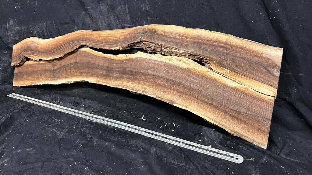 2x Black walnut tone wood, thin 1164 L x 298 W x 17 D mm    (674)