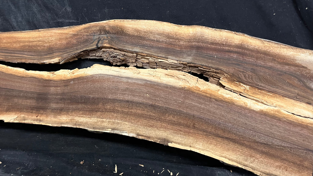 2x Black walnut tone wood, thin 1164 L x 298 W x 17 D mm    (674)
