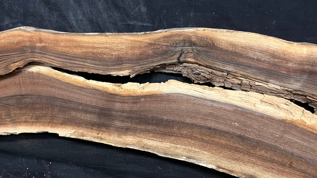 2x Black walnut tone wood, thin 1164 L x 298 W x 17 D mm    (674)