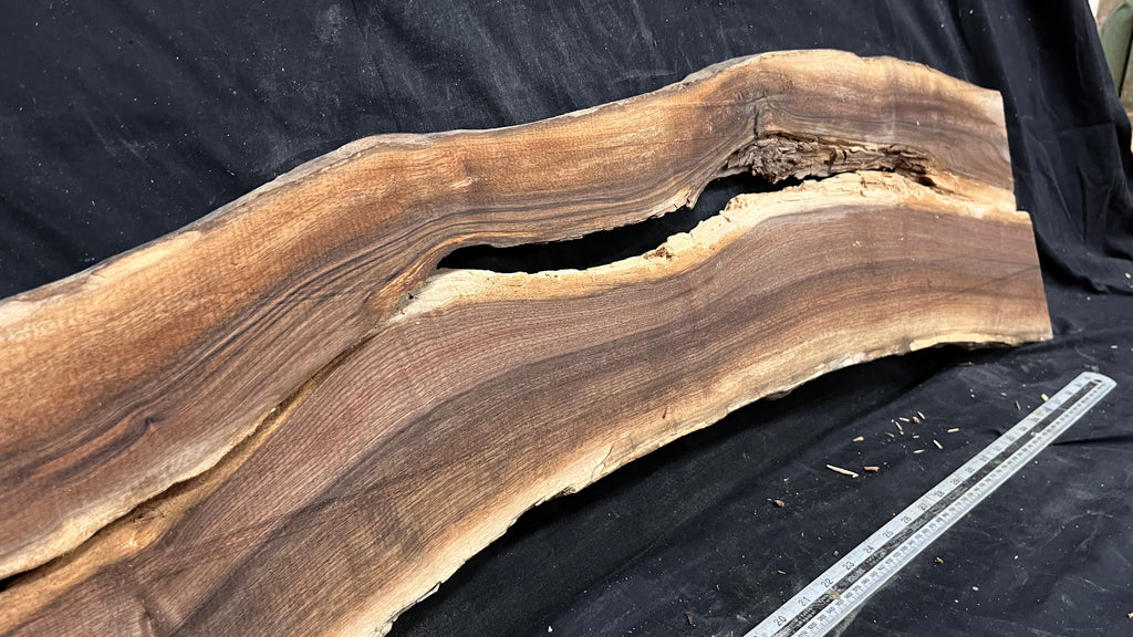 2x Black walnut tone wood, thin 1164 L x 298 W x 17 D mm    (674)