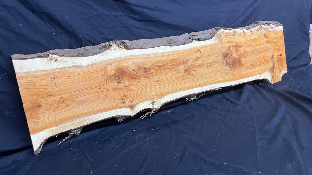 Hardwood yew, slab, resin table blank  1224 L x 317 W x 34 D mm    (398)