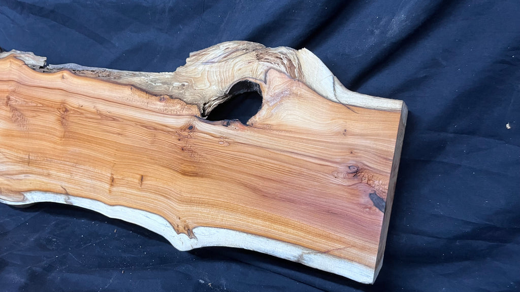 Hardwood yew, slab, resin table blank  1097 L x 340 W x 30 D mm    (399)