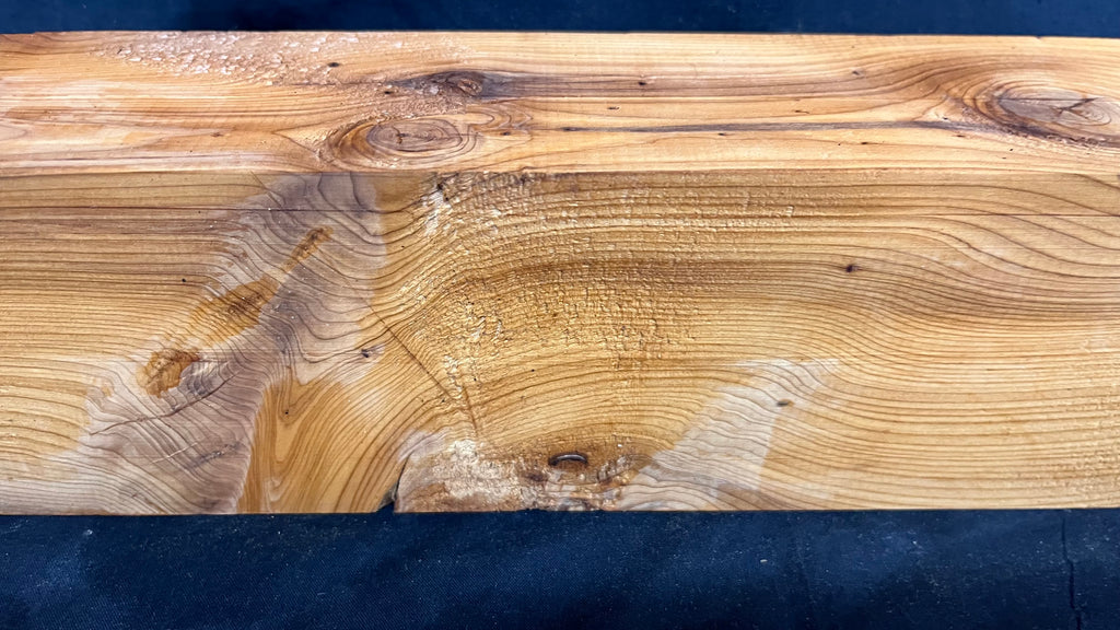Yew, mantle piece, slab, board, shelf 611 L x 90 W x 68 D mm    (409)
