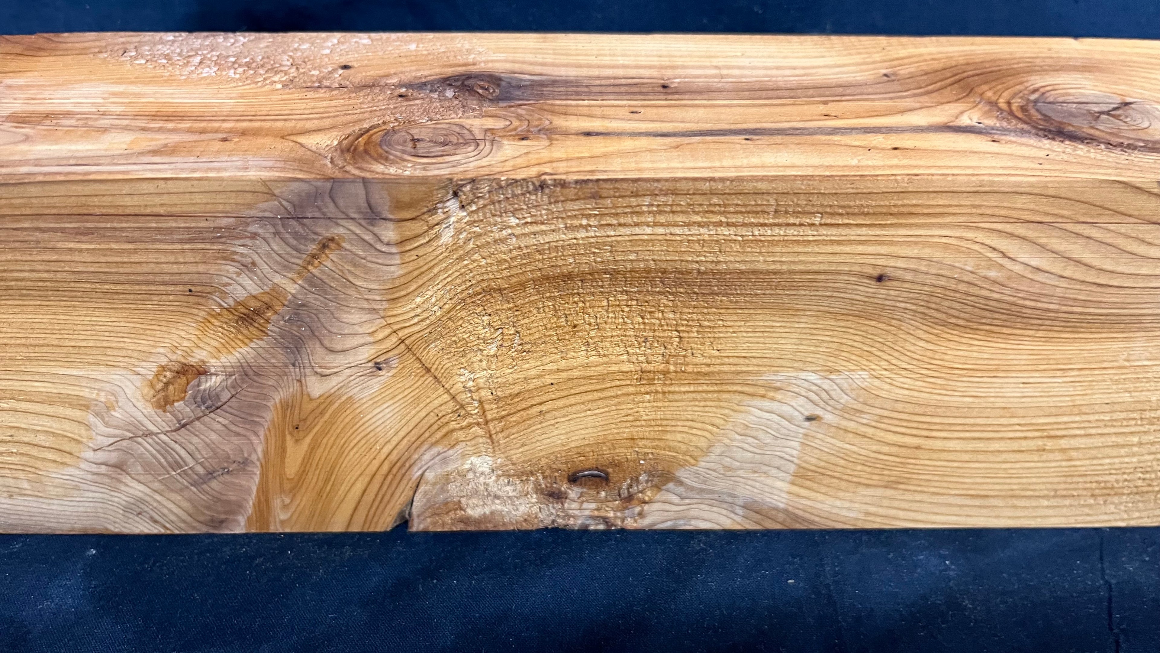 Yew, mantle piece, slab, board, shelf 611 L x 90 W x 68 D mm    (409)