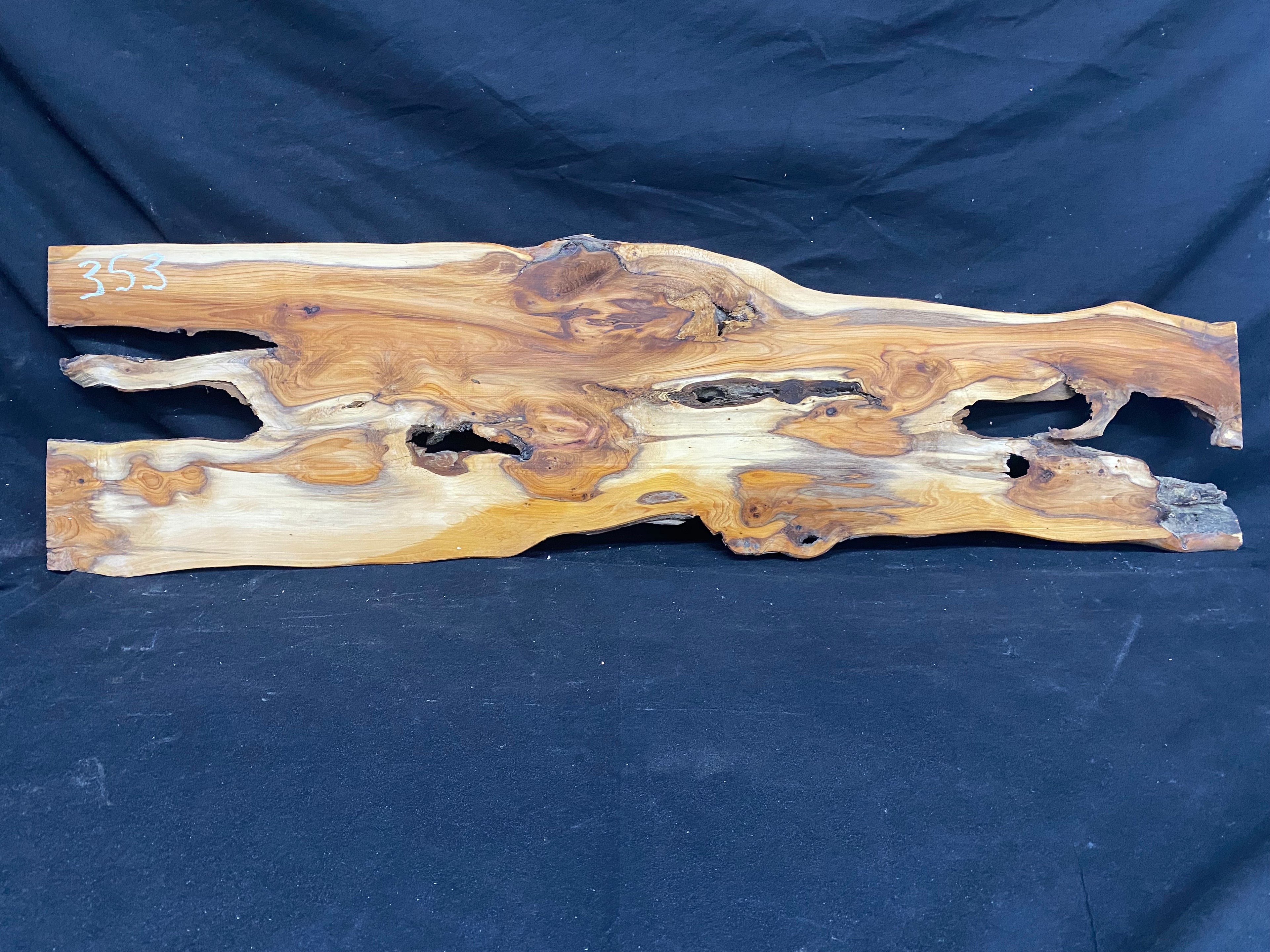 Hardwood yew, slab, resin table blank  910 L x 250 W x 11 D mm    (mf353)