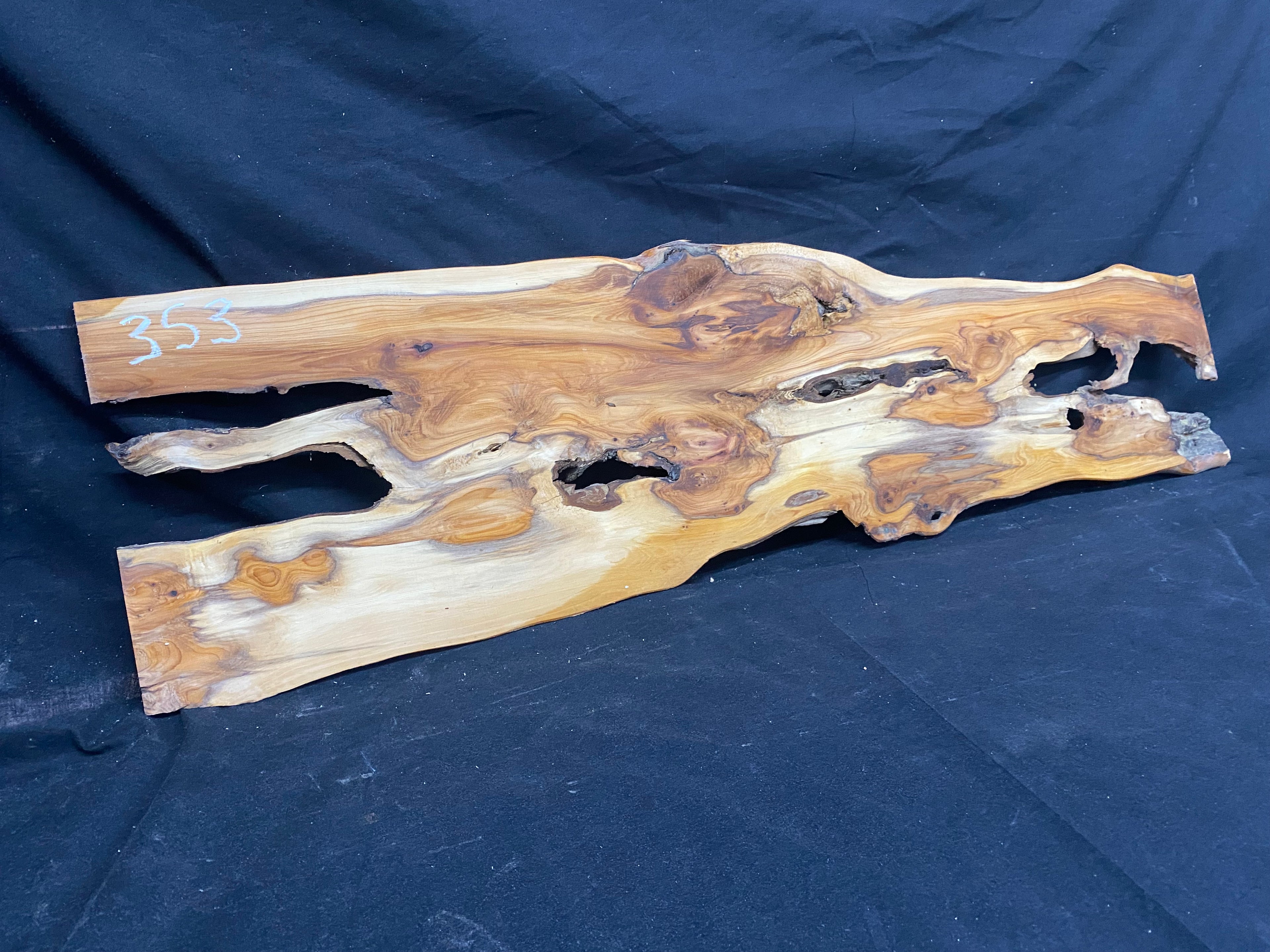 Hardwood yew, slab, resin table blank  910 L x 250 W x 11 D mm    (mf353)