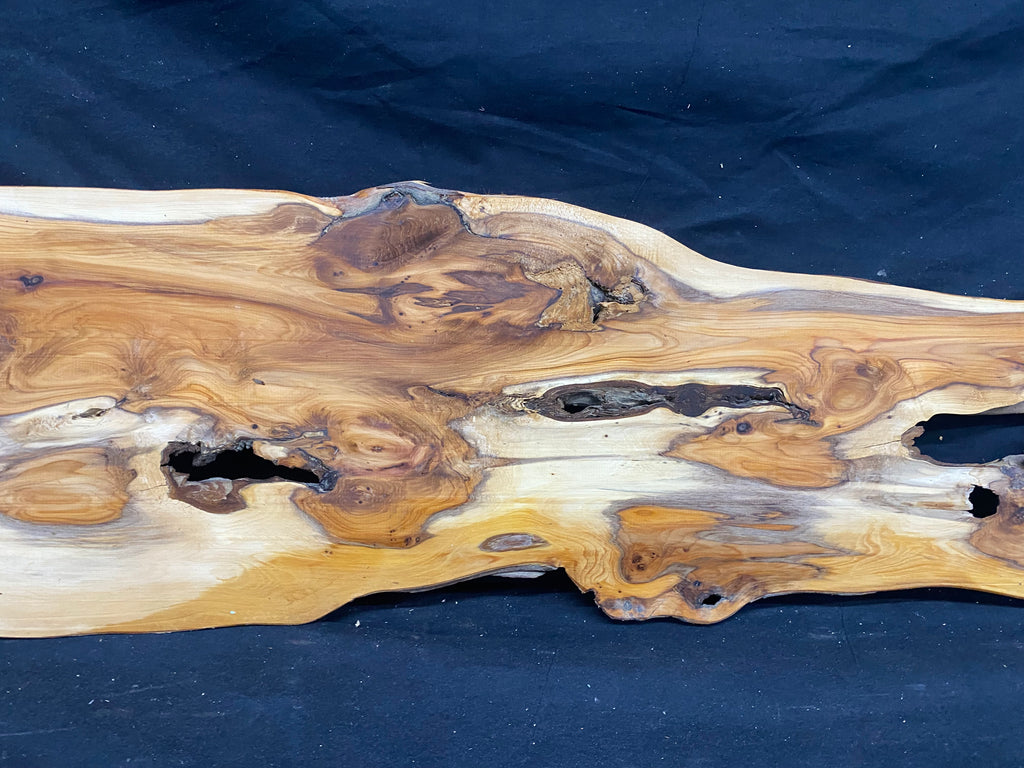 Hardwood yew, slab, resin table blank  910 L x 250 W x 11 D mm    (mf353)