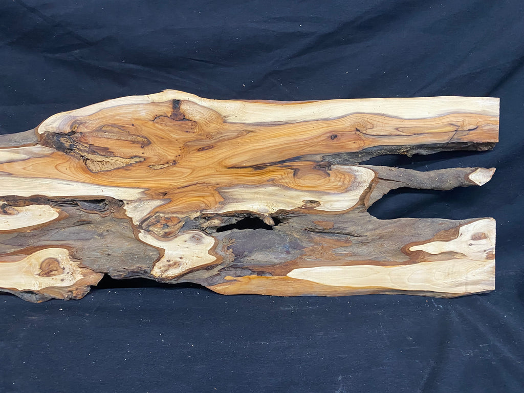 Hardwood yew, slab, resin table blank  910 L x 250 W x 11 D mm    (mf353)