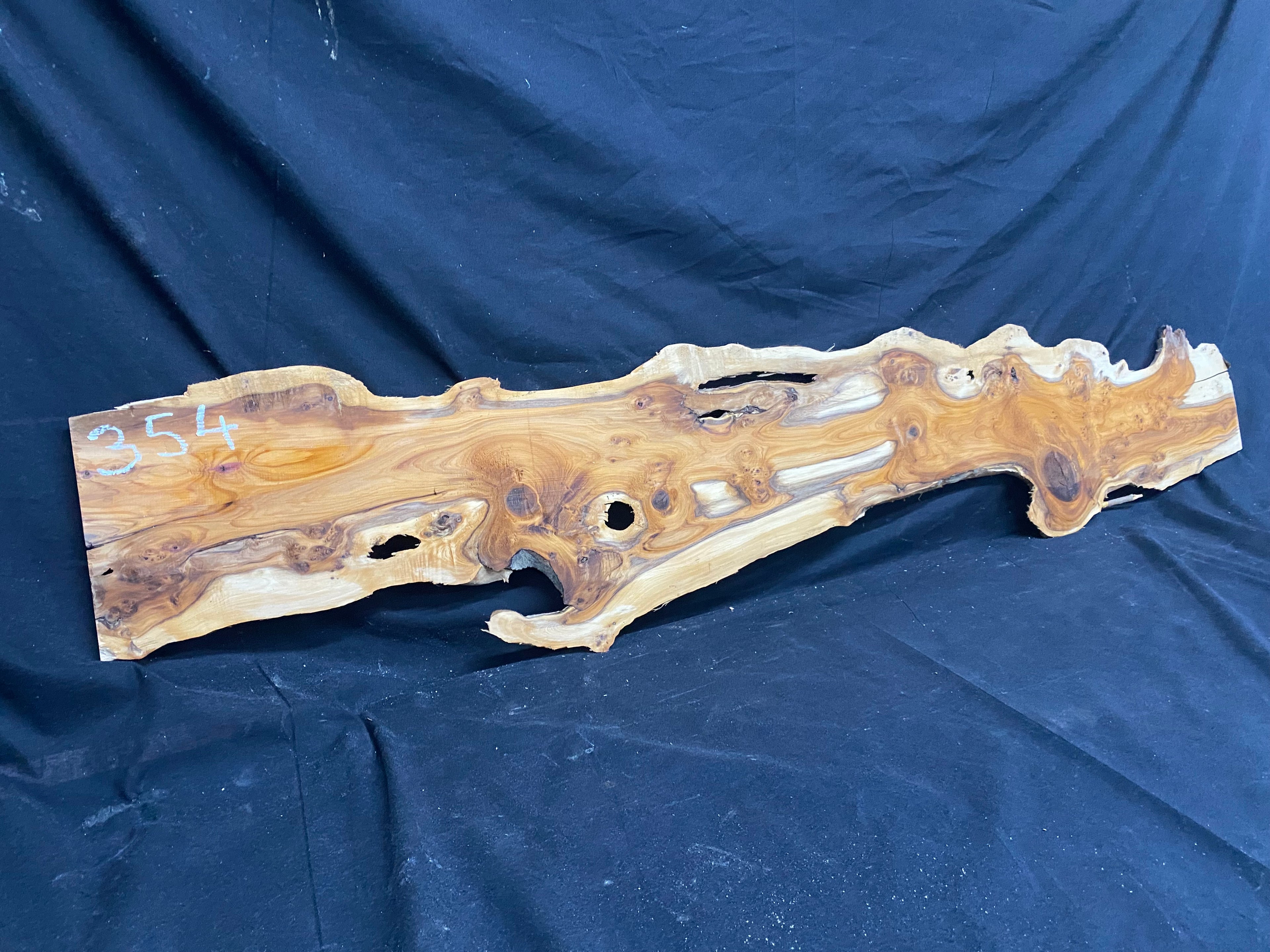 Hardwood yew, slab, resin table blank  1290 L x 234 W x 11 D mm    (mf354)