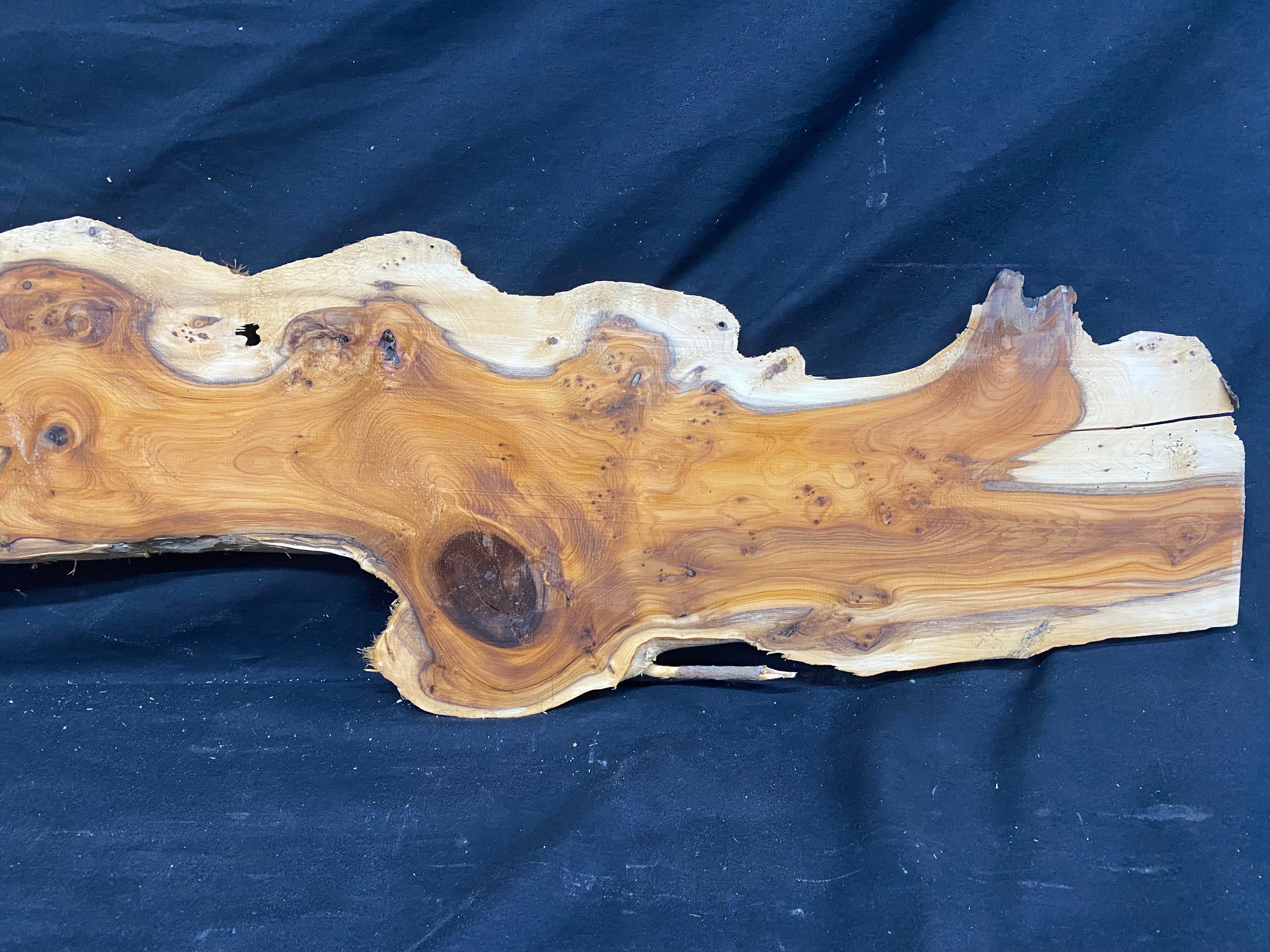 Hardwood yew, slab, resin table blank  1290 L x 234 W x 11 D mm    (mf354)