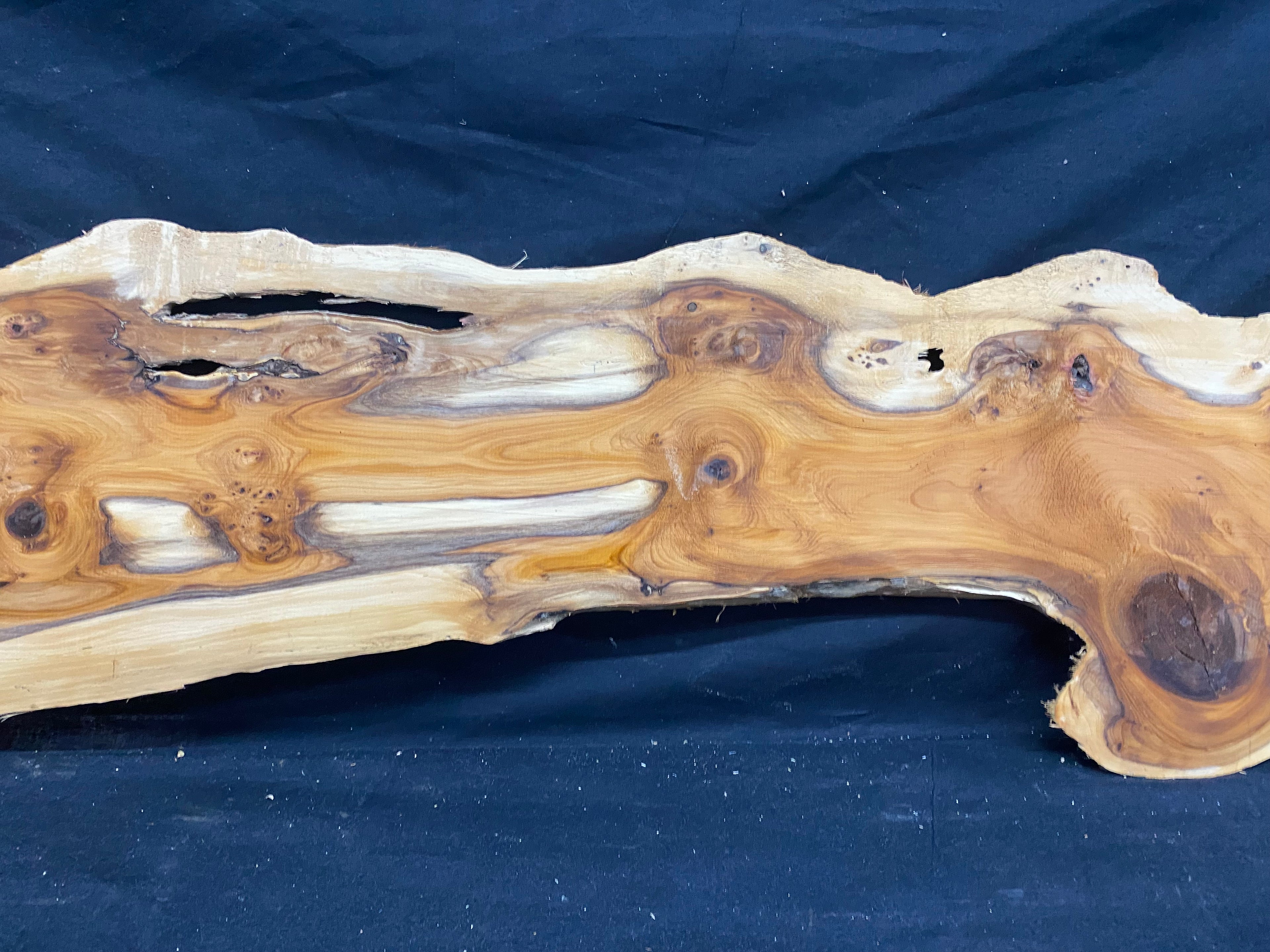 Hardwood yew, slab, resin table blank  1290 L x 234 W x 11 D mm    (mf354)