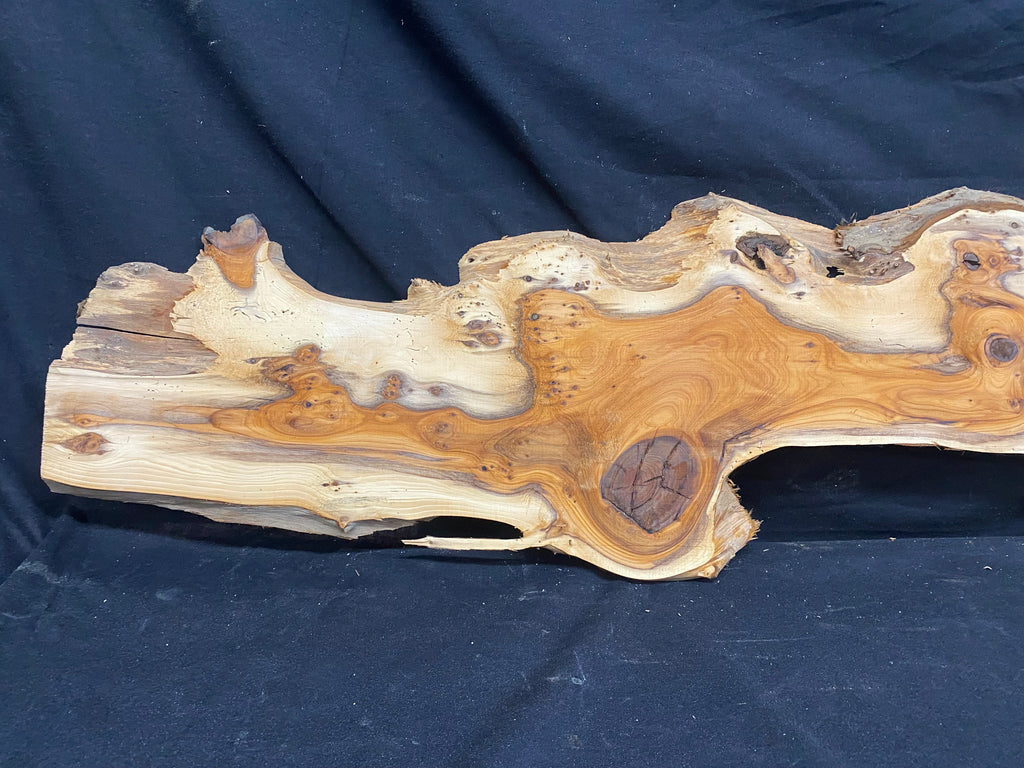 Hardwood yew, slab, resin table blank  1290 L x 234 W x 11 D mm    (mf354)