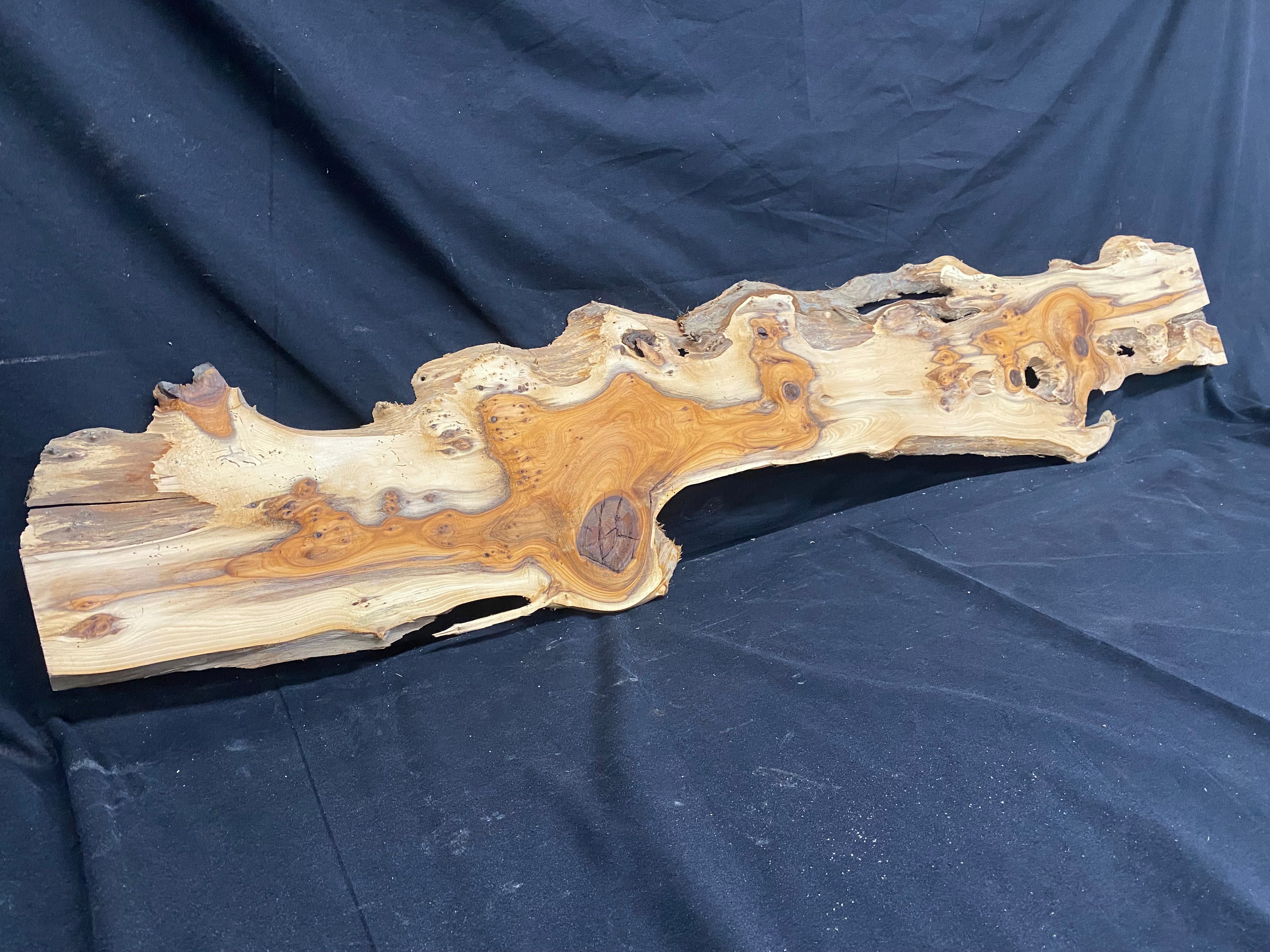 Hardwood yew, slab, resin table blank  1290 L x 234 W x 11 D mm    (mf354)