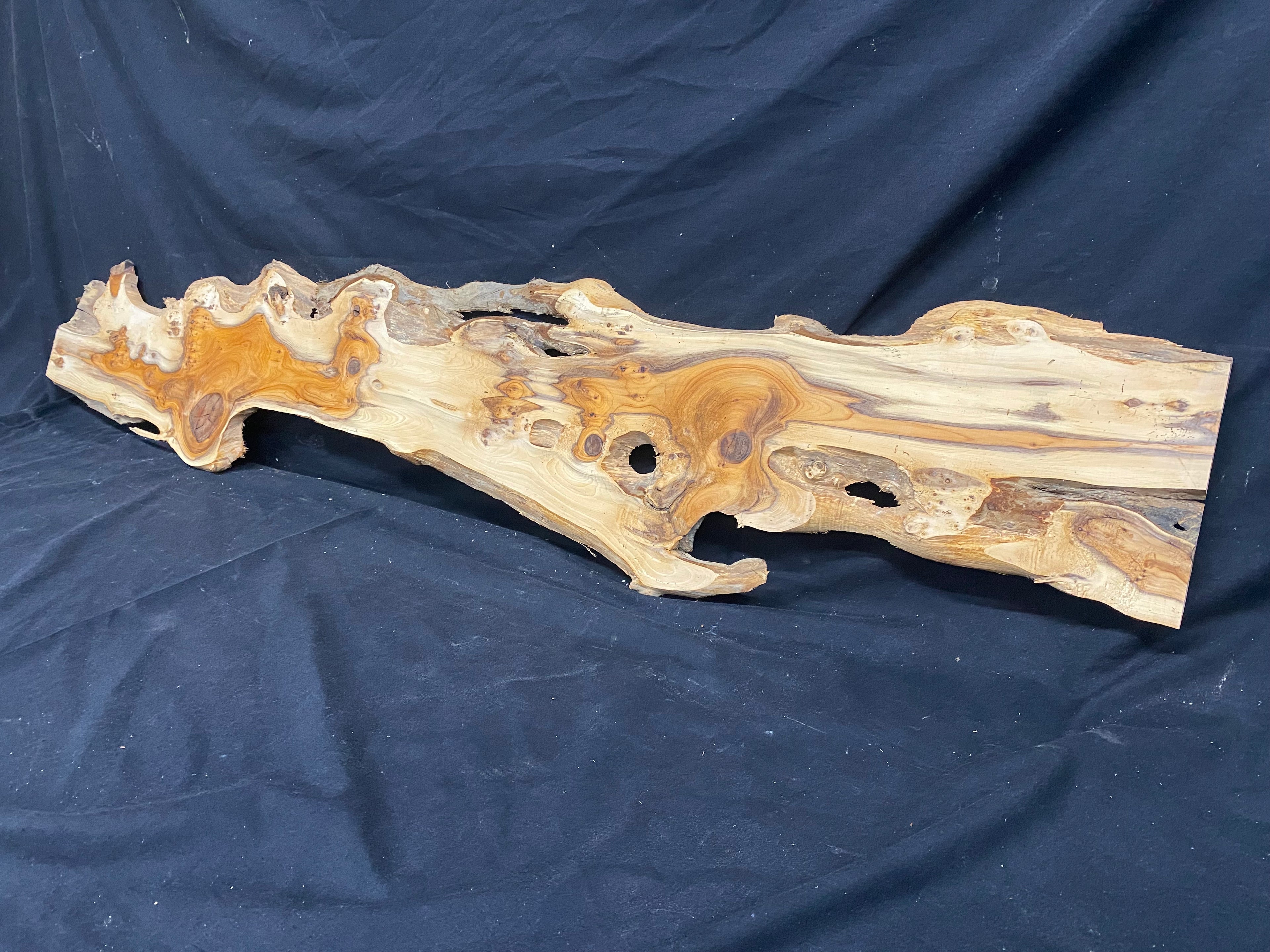 Hardwood yew, slab, resin table blank  1290 L x 234 W x 11 D mm    (mf354)