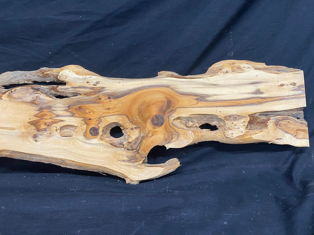 Hardwood yew, slab, resin table blank  1290 L x 234 W x 11 D mm    (mf354)