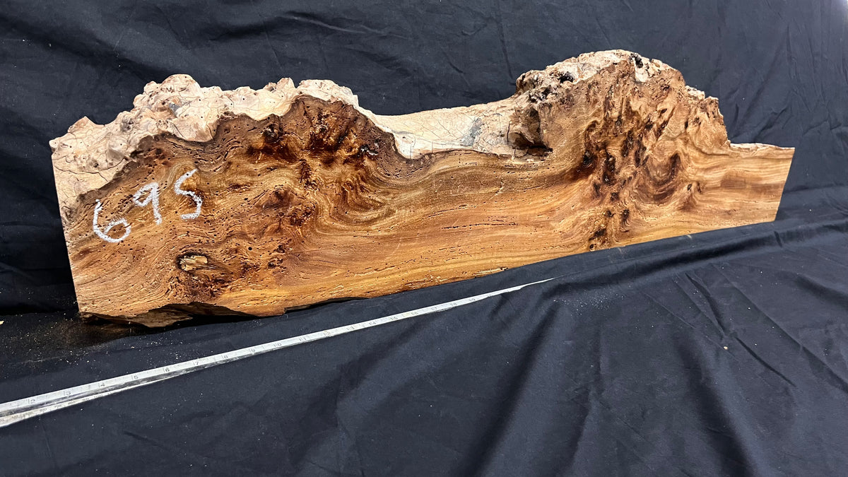 Reclaimed burr elm rustic mantle piece, 1018 L x 262 W x 99 D mm    (mt695)