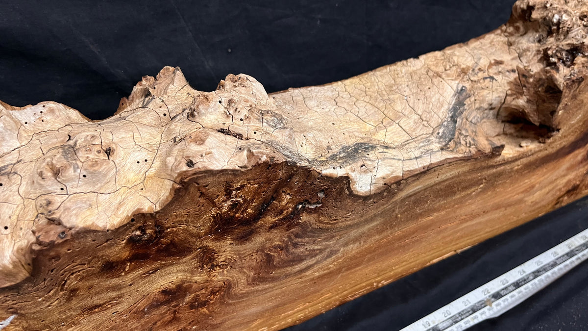 Reclaimed burr elm rustic mantle piece, 1018 L x 262 W x 99 D mm    (mt695)