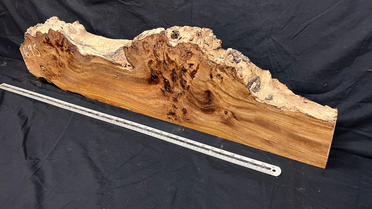 Reclaimed burr elm rustic mantle piece, 1018 L x 262 W x 99 D mm    (mt695)