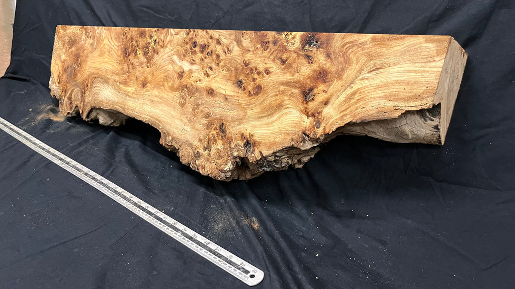 Reclaimed burr elm rustic mantle piece, 1018 L x 262 W x 99 D mm    (mt695)