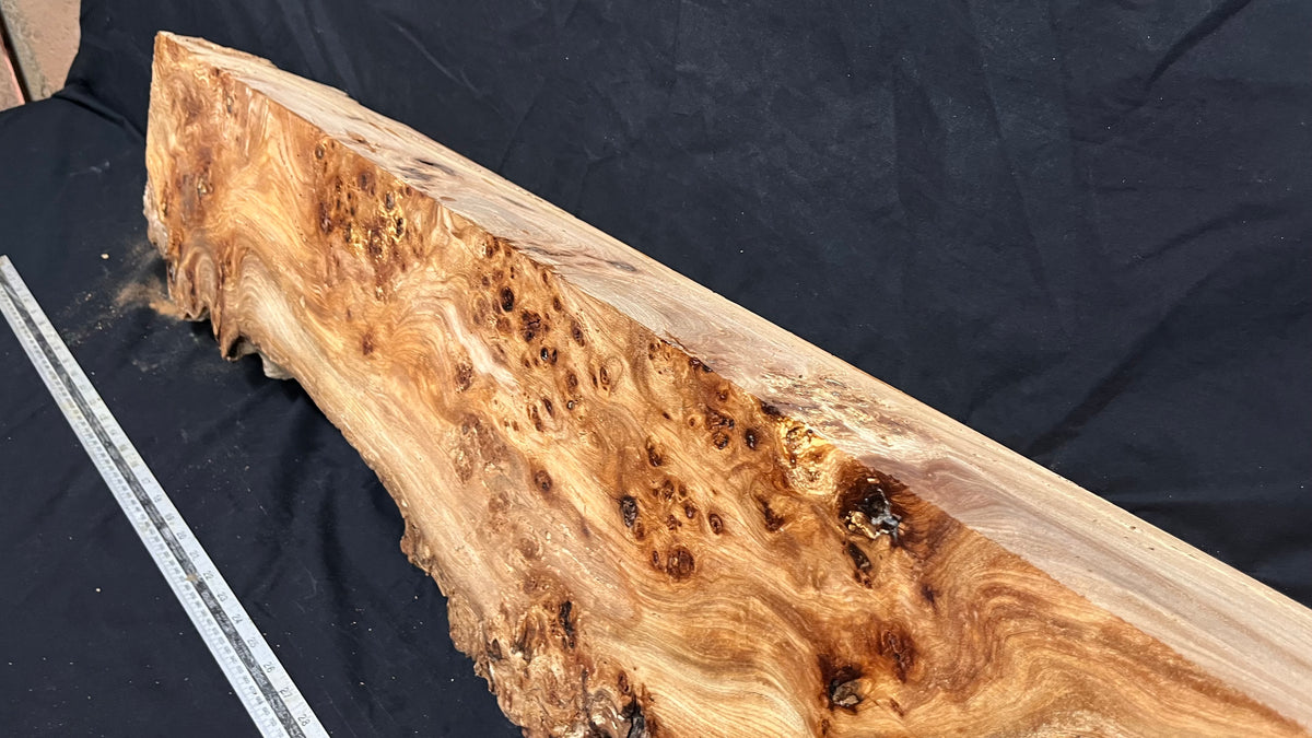 Reclaimed burr elm rustic mantle piece, 1018 L x 262 W x 99 D mm    (mt695)