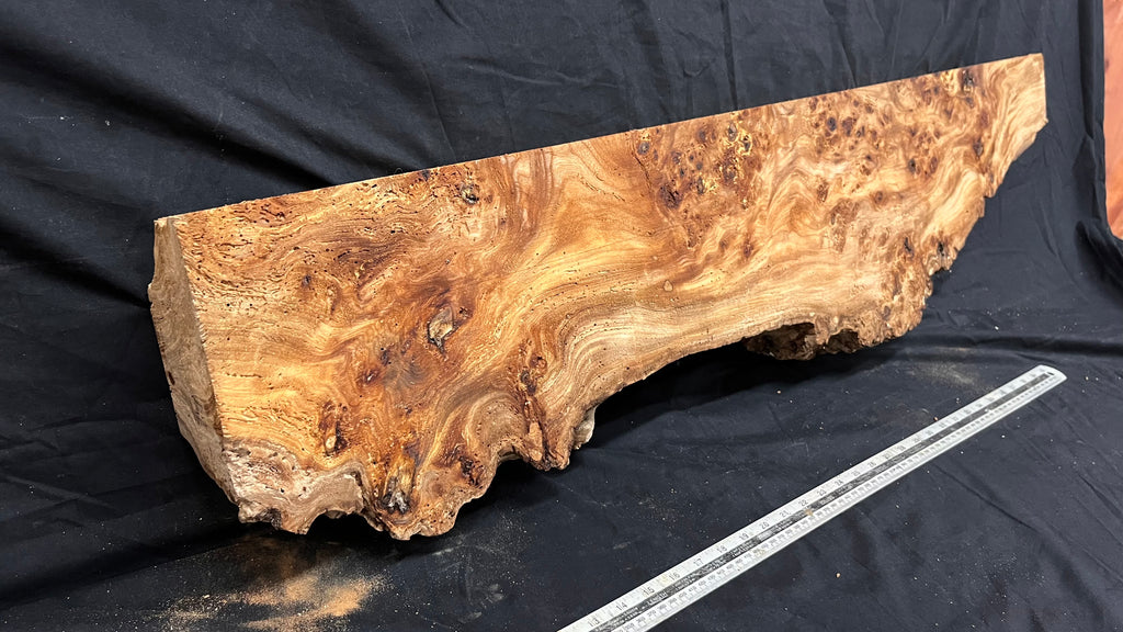 Reclaimed burr elm rustic mantle piece, 1018 L x 262 W x 99 D mm    (mt695)