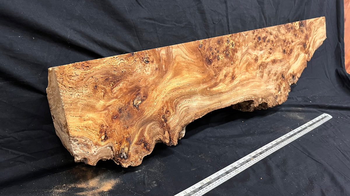 Reclaimed burr elm rustic mantle piece, 1018 L x 262 W x 99 D mm    (mt695)